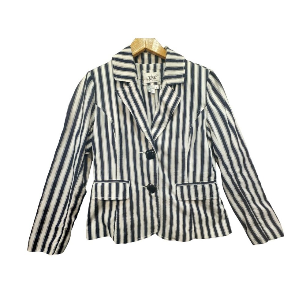 Live A Little Womens Two-Button Blazer Jacket Size S Navy White Striped Business